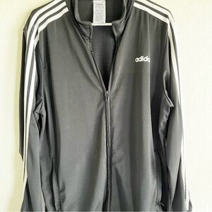 Adidas Men's Jacket Large Black 3 Stripe Lightweight Full Zipper Tricot Track